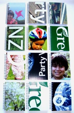 More Green Party coreflute notebooks.